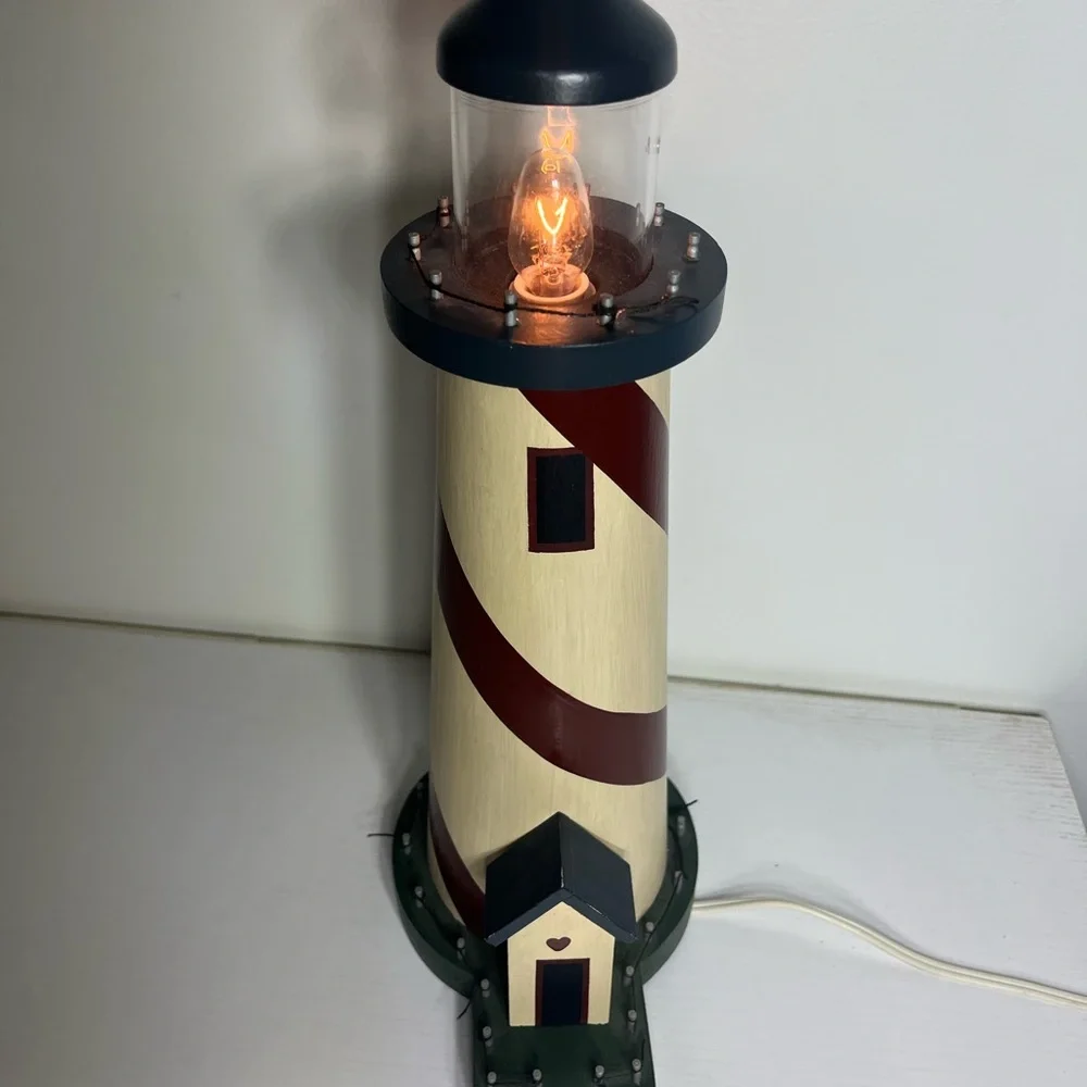 NCE Nautical Lighthouse Table Lamp Wood Coastal Beach Decor Working Light - Picture 10 of 10
